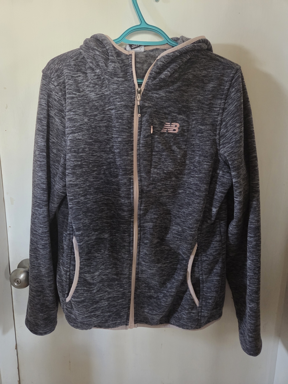 New Balance Gray Heather Zip Hoodie with Light Pink Accents